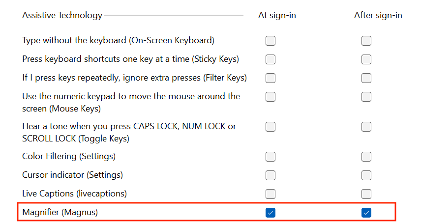 Magnus at sign-in setting
