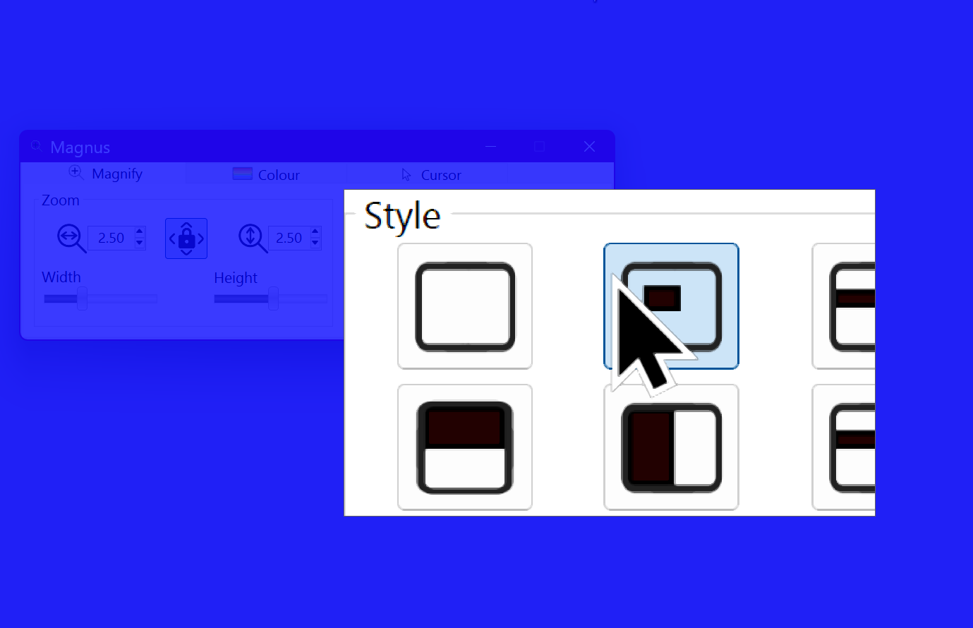 Lens magnifier with background contrast