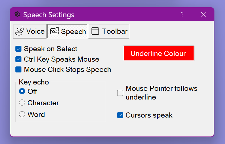 Speech control settings